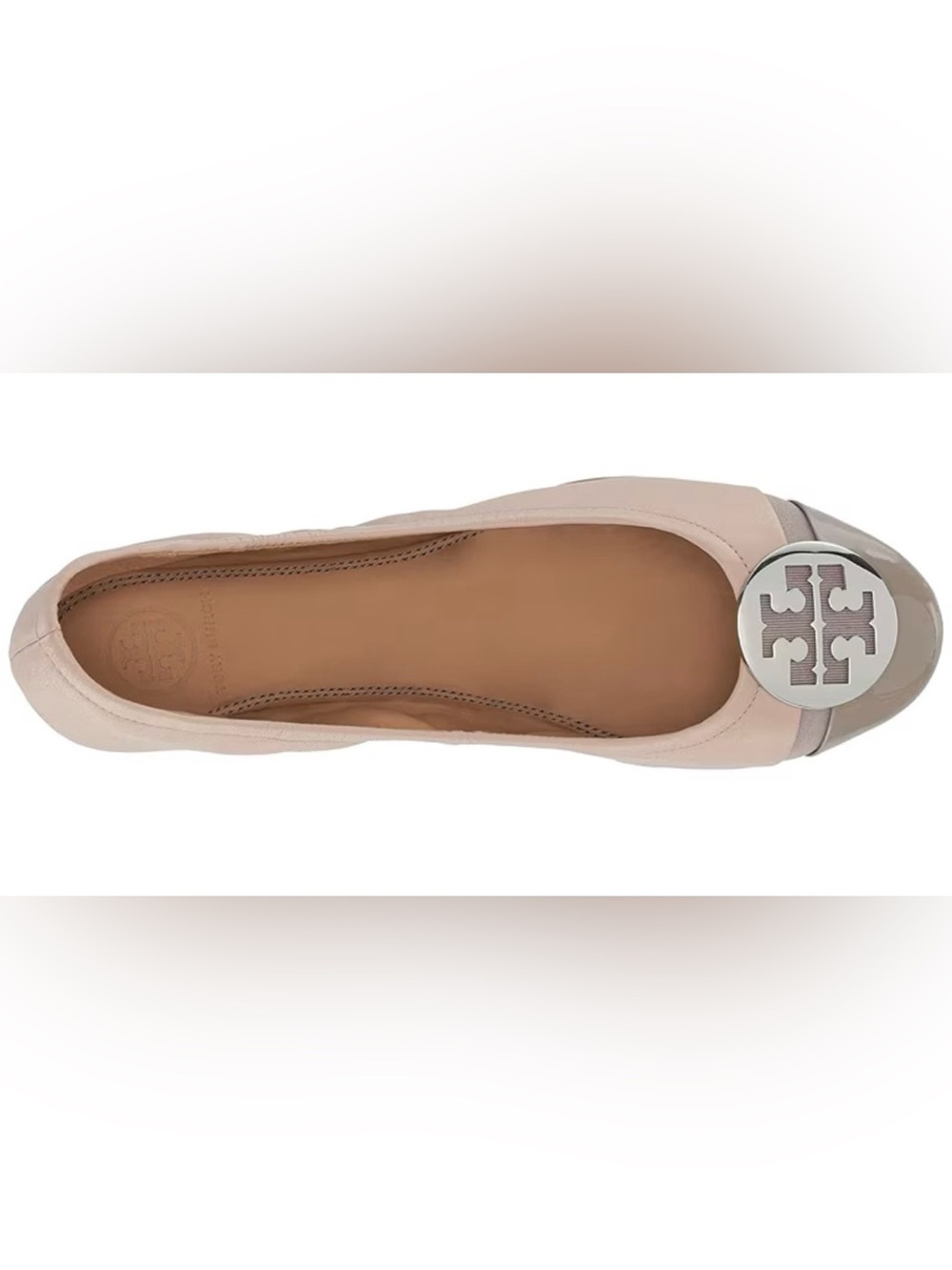 Tory Burch Nude Logo Cap-Toe Minnie Ballet Flat; size 8